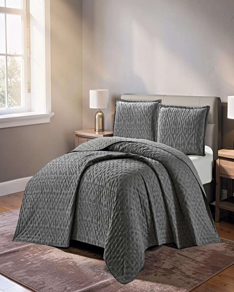 CUBRECAMA DELGADO SEMI ACOLCHADO 2 PLAZAS 230X250 CM GRIS 02 - 4