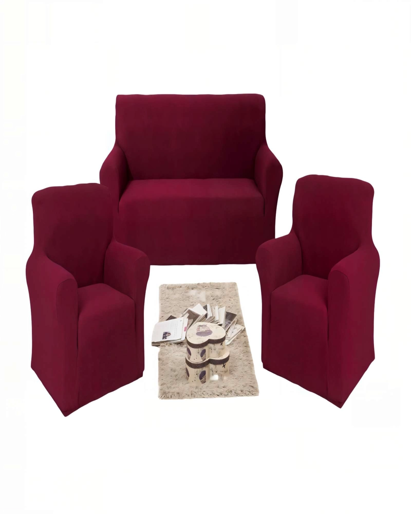 SET DE FUNDAS DE SOFA CUADRILLE 3+1+1 COLOR BURDEO - 1