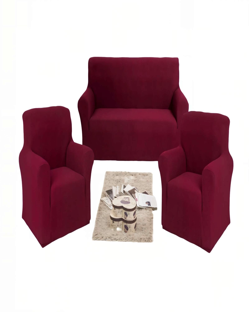 SET DE FUNDAS DE SOFA CUADRILLE 3+1+1 COLOR BURDEO - 2