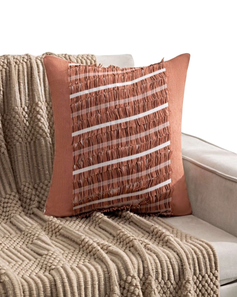SET DE 2 FUNDAS DE COJIN CHENILLE CON FLECOS TERRACOTA - 2