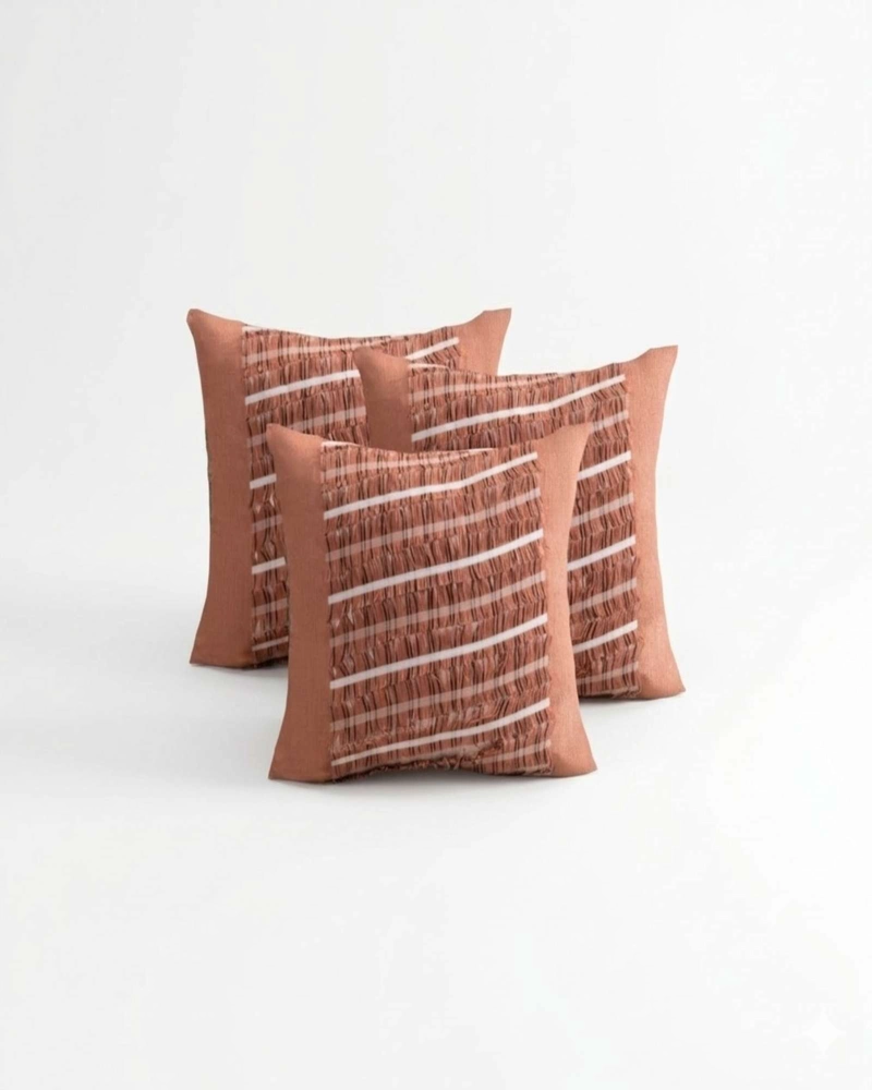 SET DE 3 FUNDAS DE COJIN CHENILLE CON FLECOS TERRACOTA - 1
