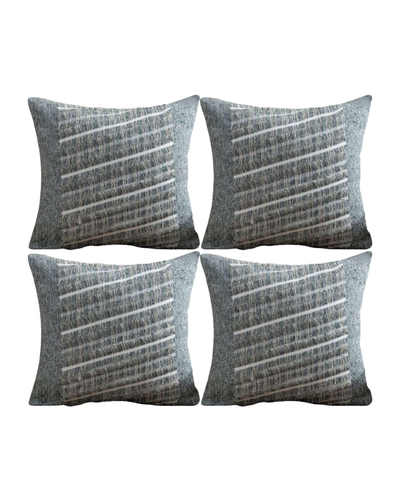 SET DE 4 FUNDAS DE COJIN CHENILLE CON FLECOS GRIS OSCURO - 1