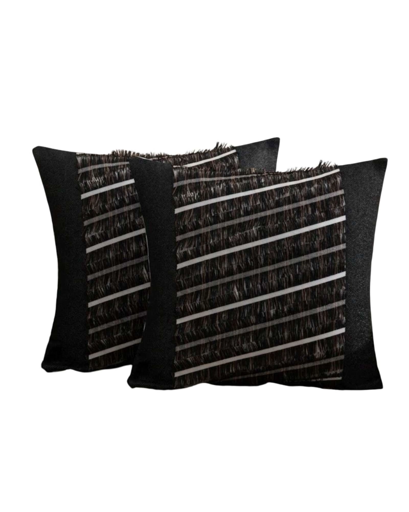 SET DE 2 FUNDAS DE COJIN CHENILLE CON FLECOS NEGRO - 1