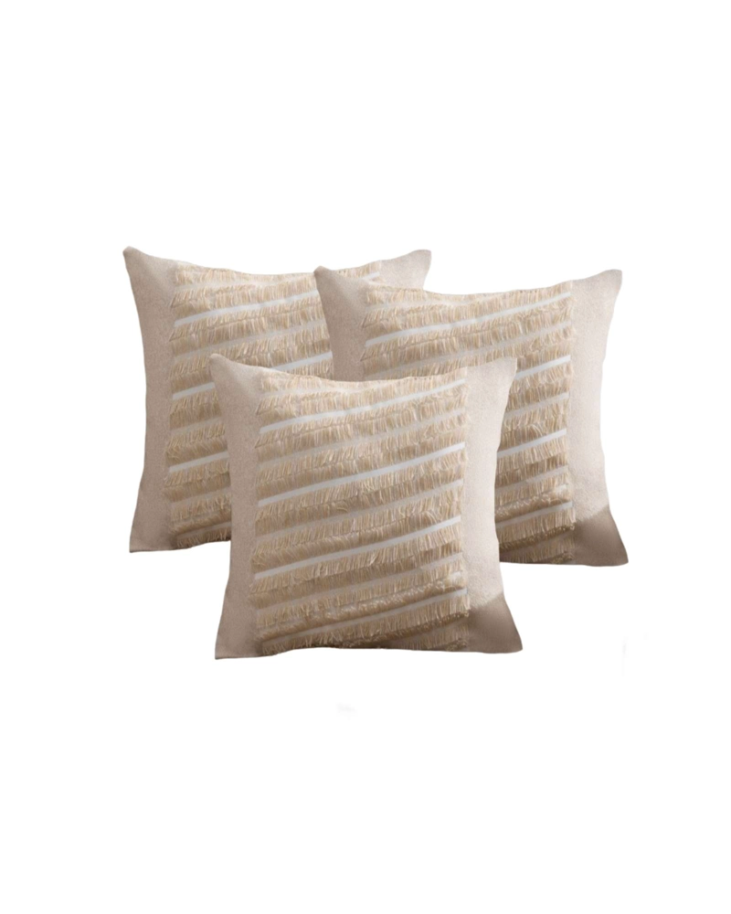 SET DE 3 FUNDAS DE COJIN CHENILLE CON FLECOS BEIGE - 1