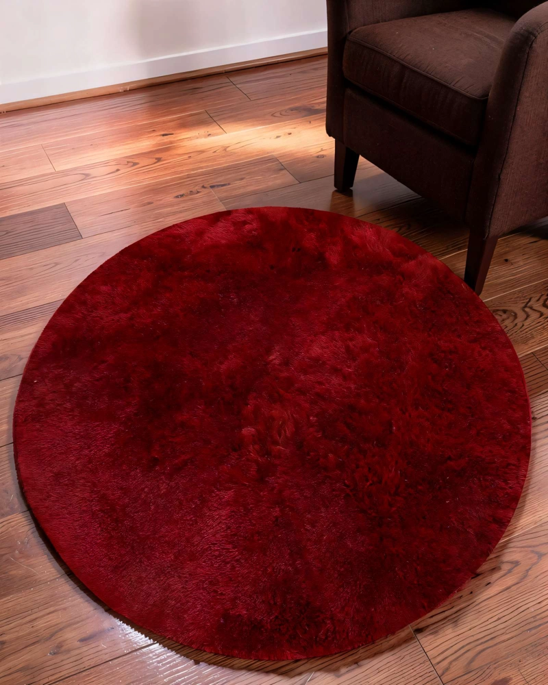 ALFOMBRA REDONDA 150CM X 150CM DECORATIVA COLOR BURDEO - 4