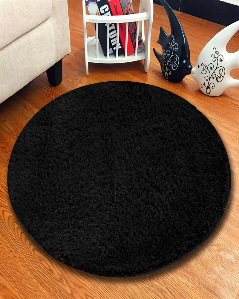 ALFOMBRA REDONDA 150CM X 150CM DECORATIVA COLOR NEGRO - 3