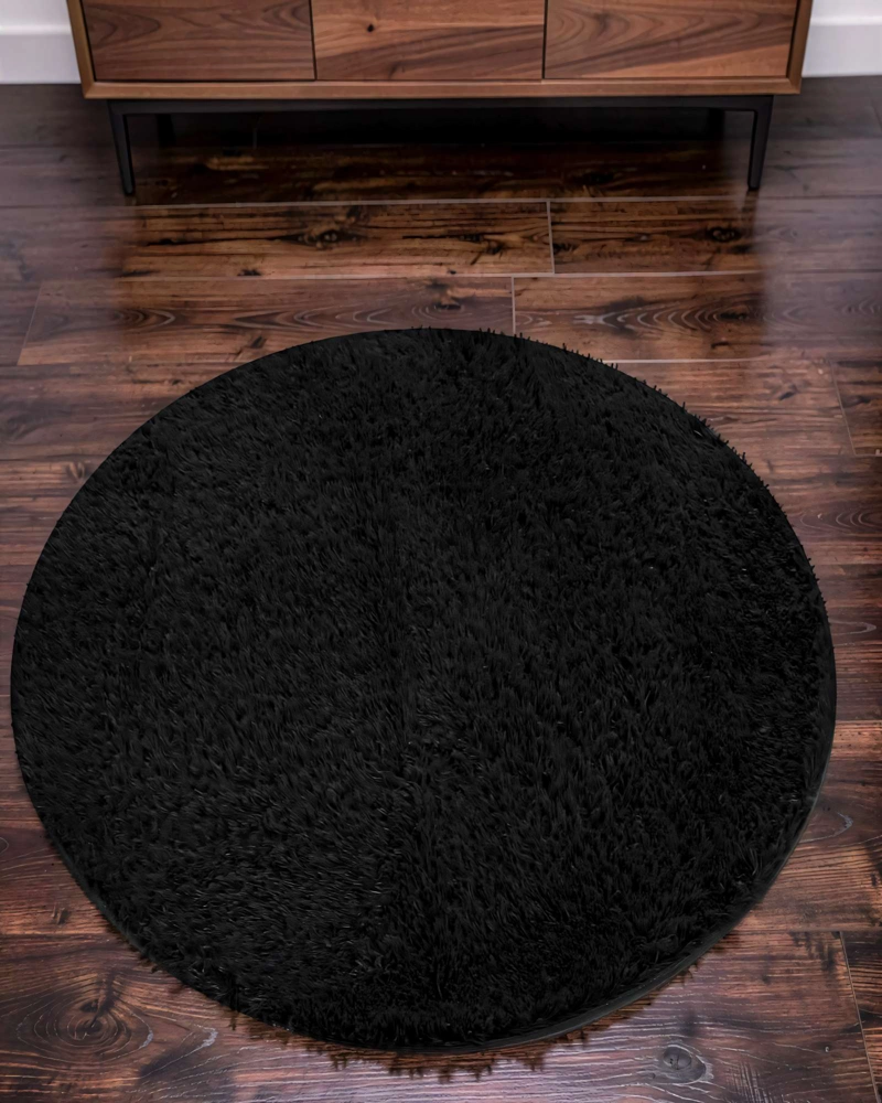 ALFOMBRA REDONDA 150CM X 150CM DECORATIVA COLOR NEGRO - 4