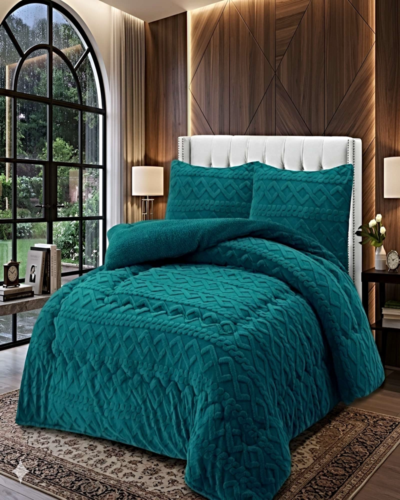 COBERTOR DE INVIERNO CON TEXTURA 2 PLAZAS 230X250CM TURQUESA - 4