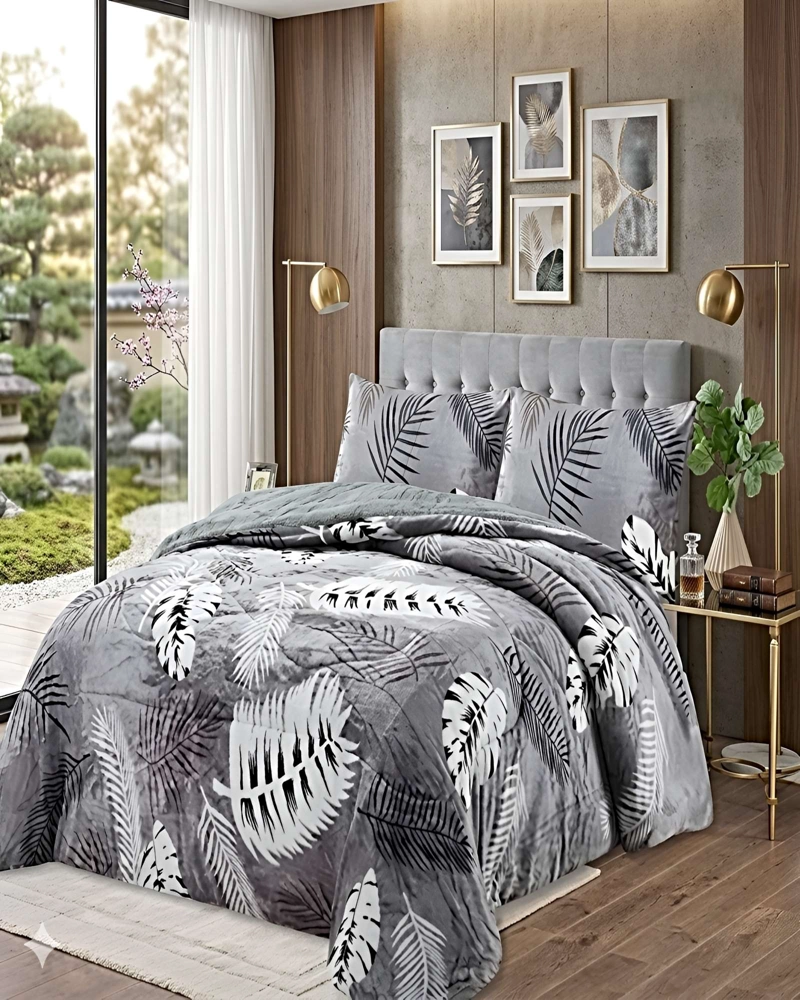COBERTOR DE INVIERNO PLUSH 1.5 PLAZA 180X200CM GRIS CLARO 1 - 3