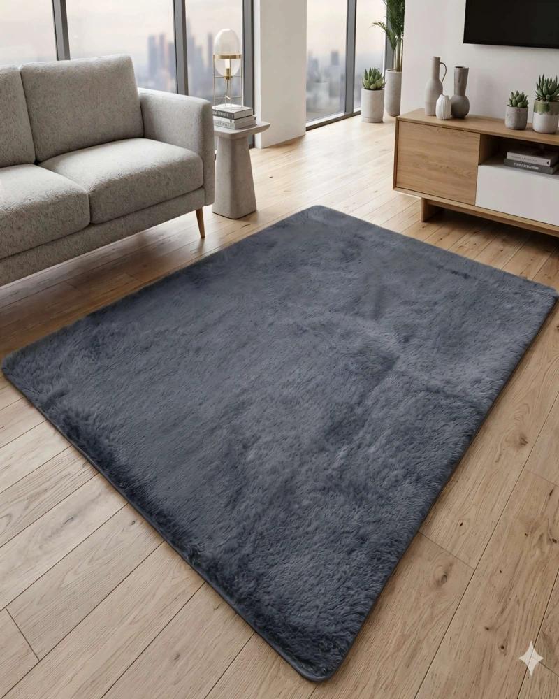 ALFOMBRA PELUDA 180X200 PREMIUM COLOR GRIS OSCURO - 4