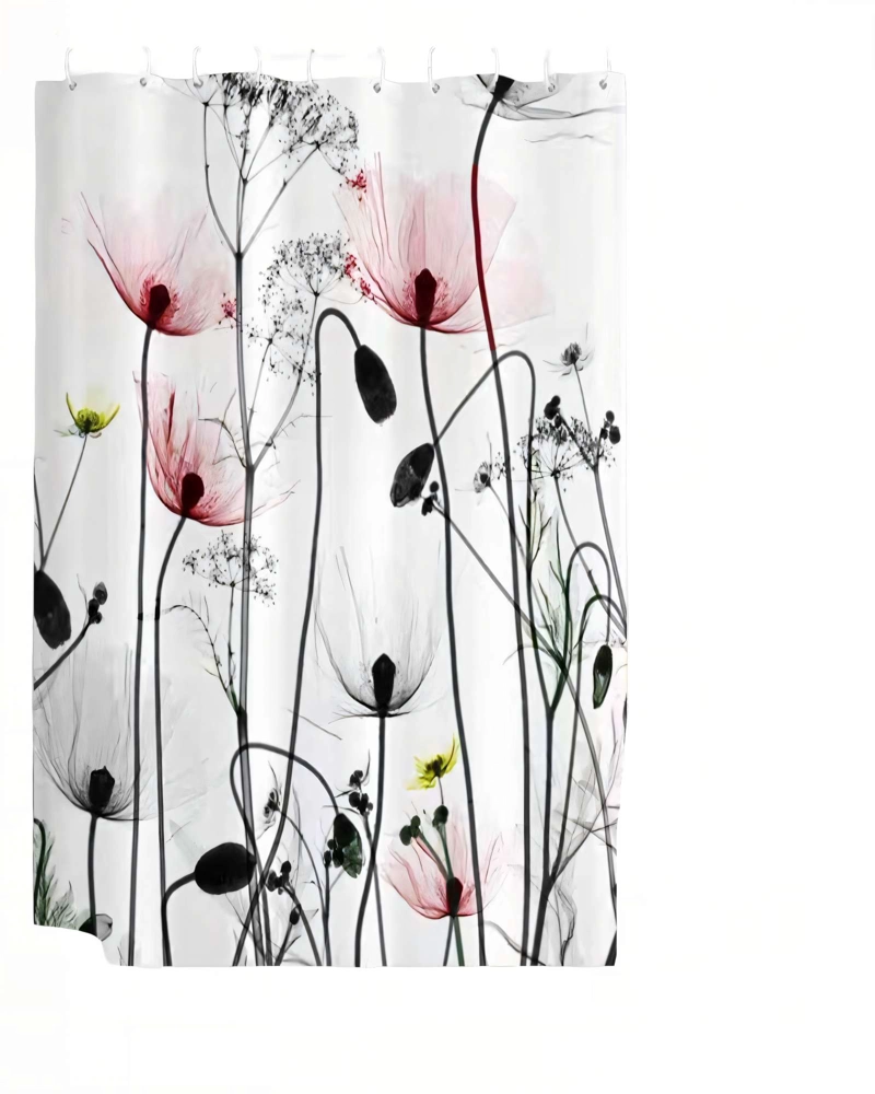 CORTINA DE BAÑO DE TELA IMPERMEABLE MAS FORRO CON DISEÑO FLOREADO F4 - 1