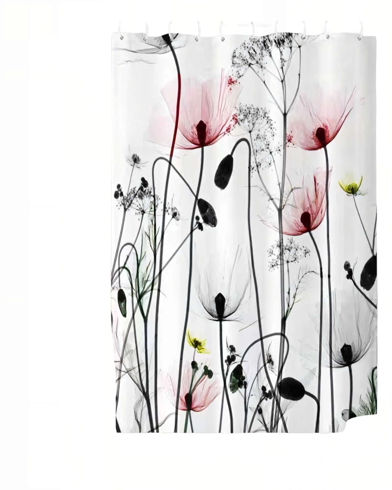 CORTINA DE BAÑO DE TELA IMPERMEABLE MAS FORRO CON DISEÑO FLOREADO F4 - 2