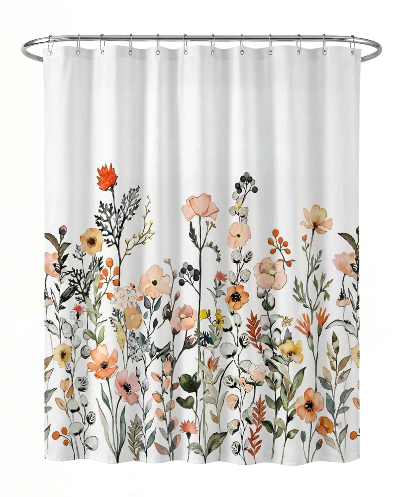 CORTINA DE BAÑO DE TELA IMPERMEABLE MAS FORRO CON DISEÑO FLOREADO F3 - 1
