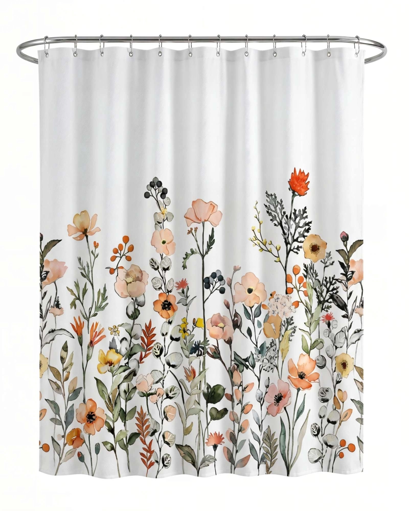 CORTINA DE BAÑO DE TELA IMPERMEABLE MAS FORRO CON DISEÑO FLOREADO F3 - 2