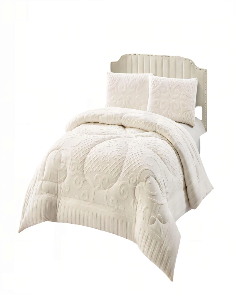 PLUMON CON TEXTURA DE RELIEVE  2 PLAZA COLOR BLANCO - 2