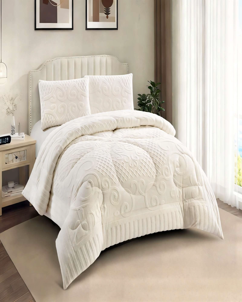 PLUMON CON TEXTURA DE RELIEVE  2 PLAZA COLOR BLANCO - 3