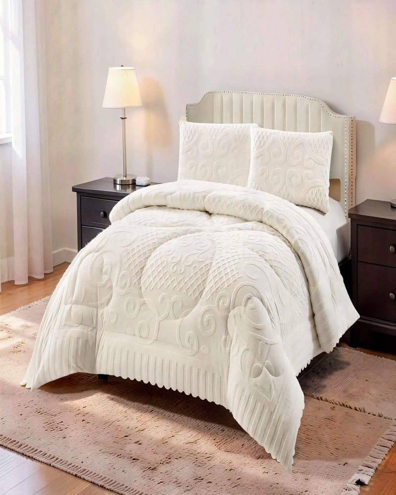 PLUMON CON TEXTURA DE RELIEVE  2 PLAZA COLOR BLANCO - 4