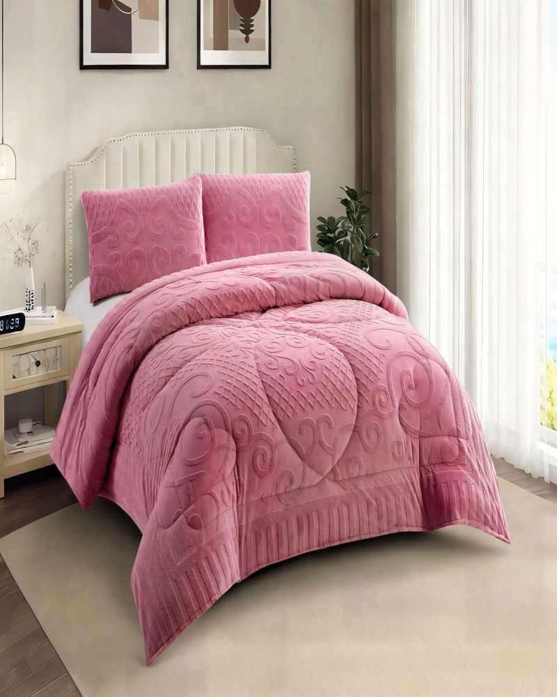 PLUMON CON TEXTURA DE RELIEVE  2 PLAZA COLOR ROSADO - 3