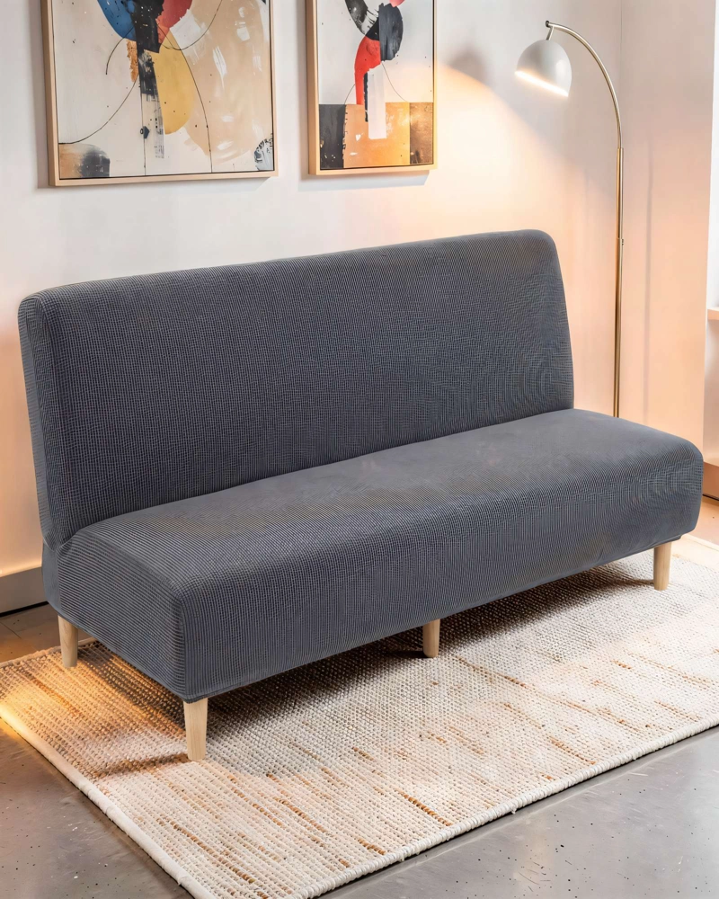FUNDA PARA SILLON FUTON CUADRILLE COLOR GRIS - 4