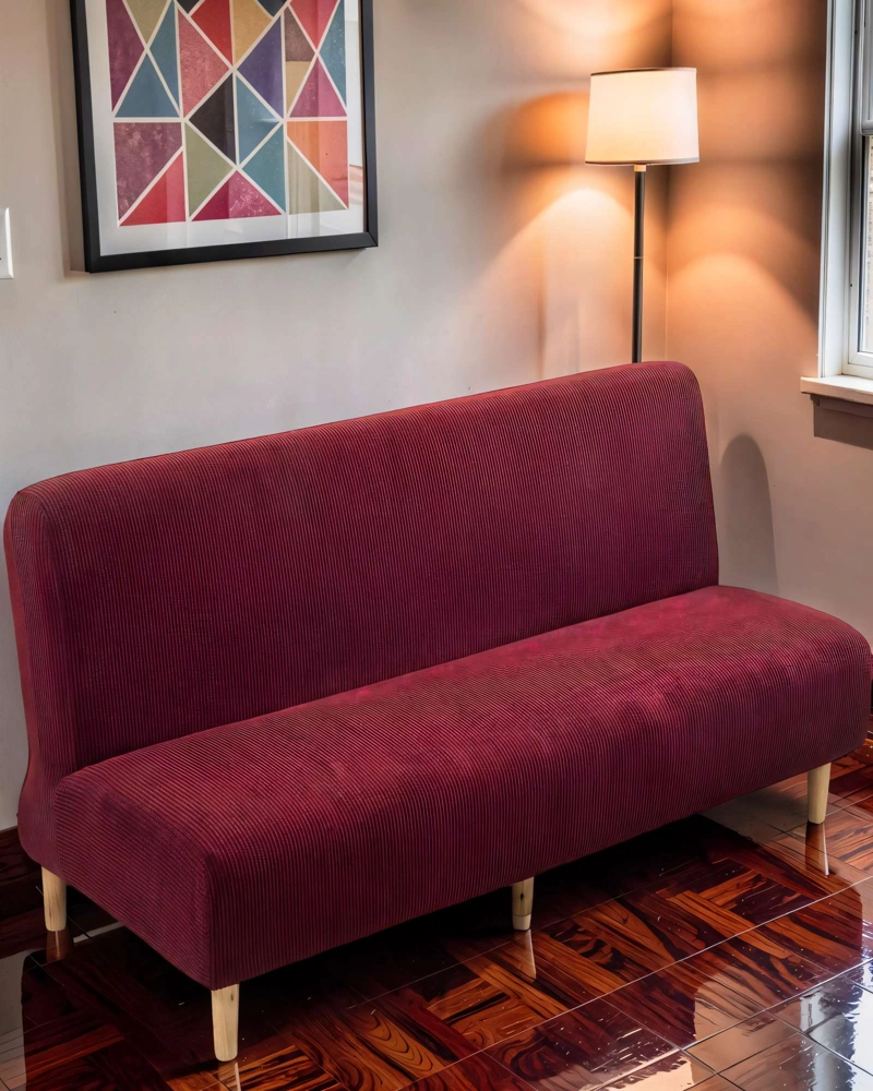 FUNDA PARA SILLON FUTON CUADRILLE COLOR BURDEO - 3