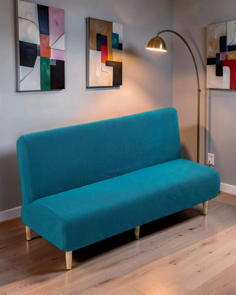 FUNDA PARA SILLON FUTON CUADRILLE COLOR AZUL - 3