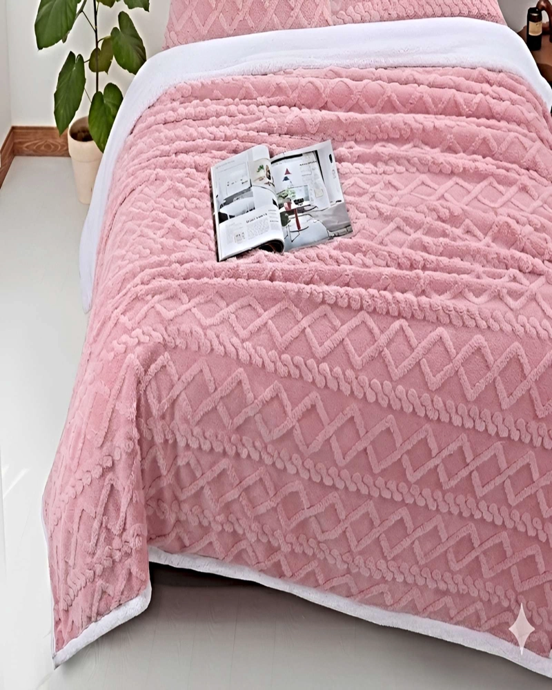 FRAZADA TEXTURIZADA CON SHERPA 2 PLAZAS ROSA - 3