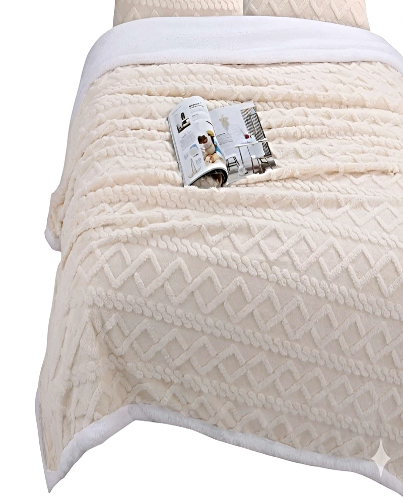 FRAZADA TEXTURIZADA CON SHERPA PLAZA Y MEDIA BEIGE - 2