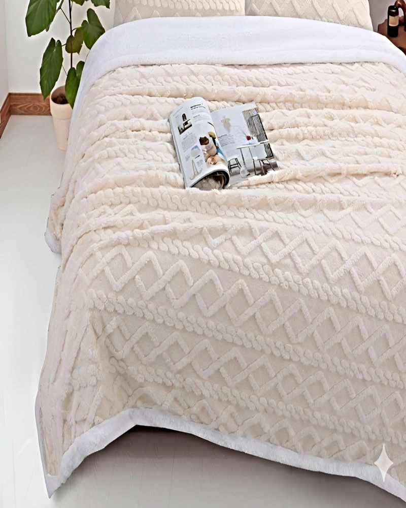 FRAZADA TEXTURIZADA CON SHERPA PLAZA Y MEDIA BEIGE - 3