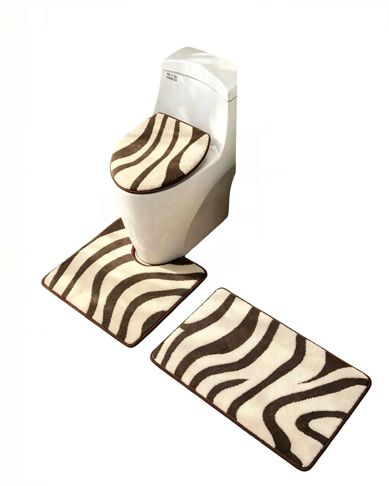JUEGO PARA BAÑO DE 3 PIEZAS CON DISEÑO DE CEBRA 1 - 2