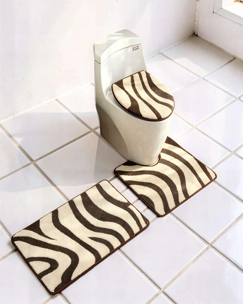 JUEGO PARA BAÑO DE 3 PIEZAS CON DISEÑO DE CEBRA 1 - 4