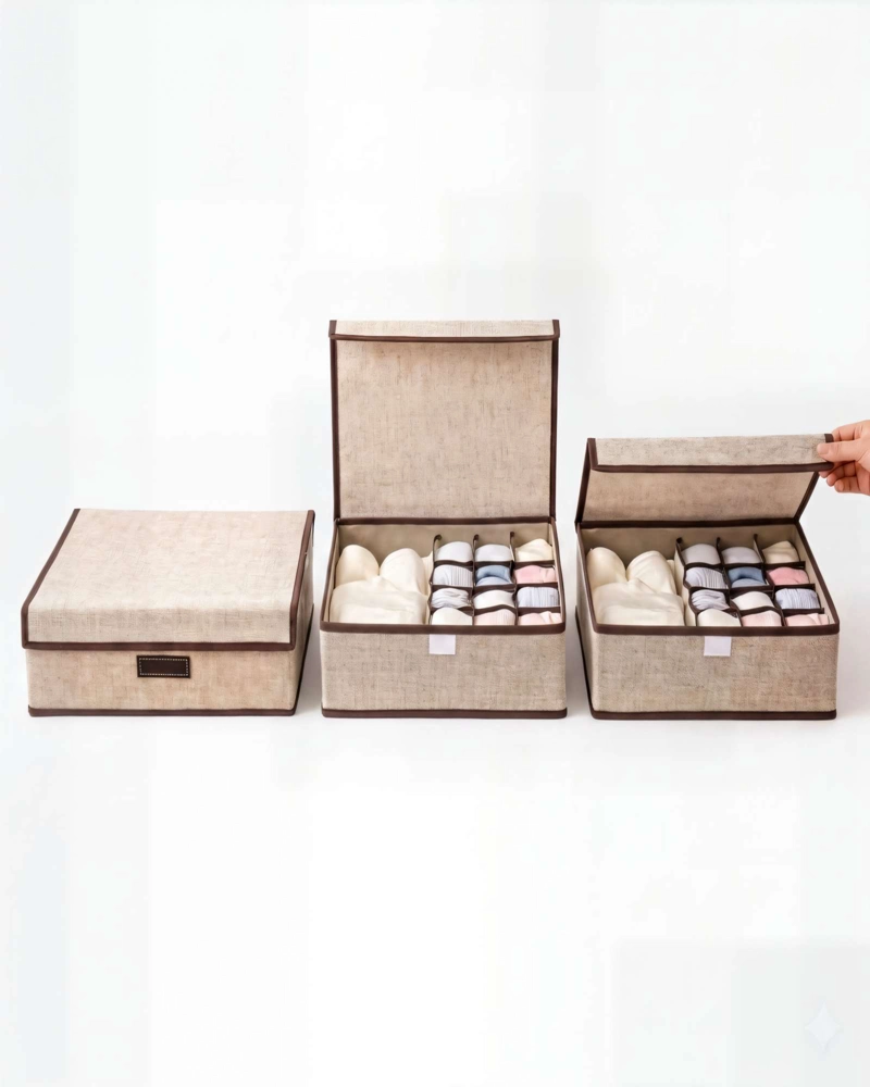 SET DE 3 CANASTO ORGANIZADOR 32CMX26CM COLOR BEIGE - 1