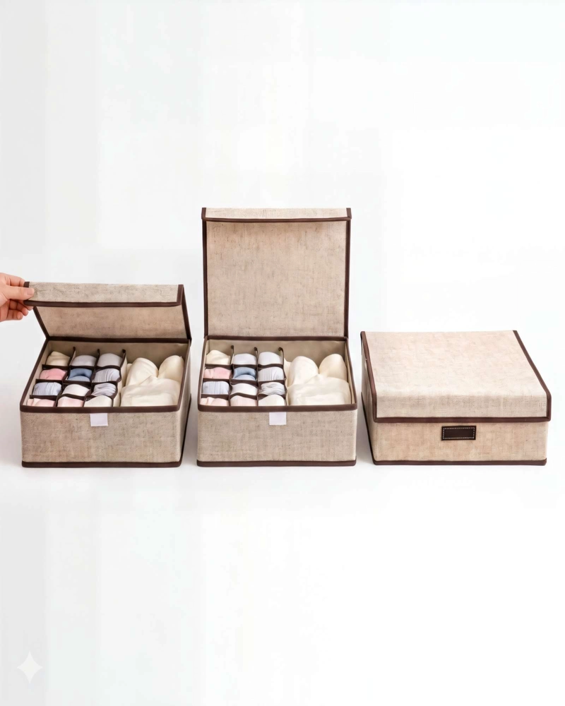 SET DE 3 CANASTO ORGANIZADOR 32CMX26CM COLOR BEIGE - 2
