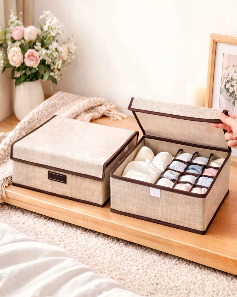 SET DE 3 CANASTO ORGANIZADOR 32CMX26CM COLOR BEIGE - 3