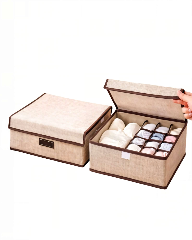 SET DE 2 CANASTO ORGANIZADOR 32CMX26CM COLOR BEIGE - 1