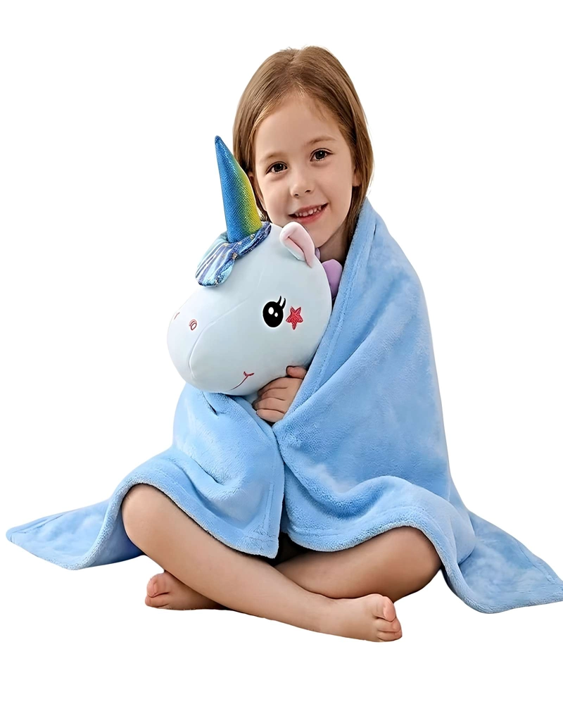 PELUCHE ALMOHADILLA DECORATIVA + MANTA TE RMICA DE 1 PLAZA CELESTE - 2