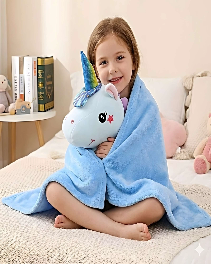 PELUCHE ALMOHADILLA DECORATIVA + MANTA TE RMICA DE 1 PLAZA CELESTE - 3