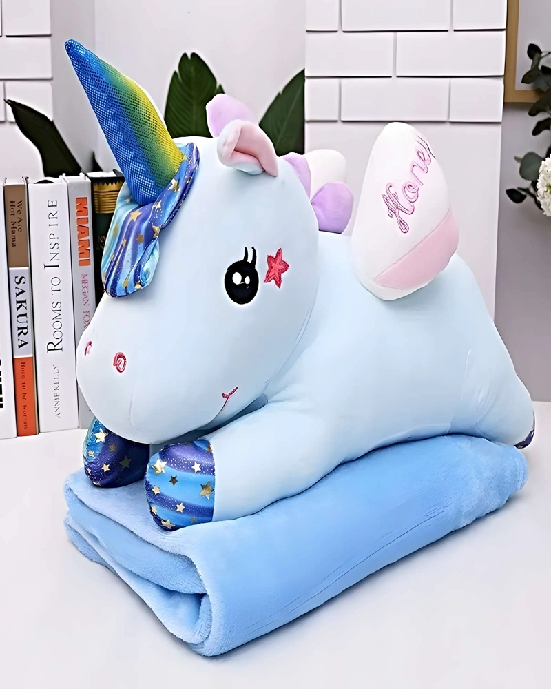 PELUCHE ALMOHADILLA DECORATIVA + MANTA TE RMICA DE 1 PLAZA CELESTE - 4
