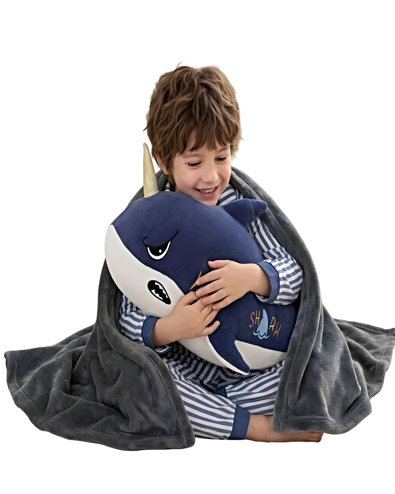 PELUCHE ALMOHADILLA DECORATIVA + MANTA TE RMICA DE 1 PLAZA AZUL MARINO - 2