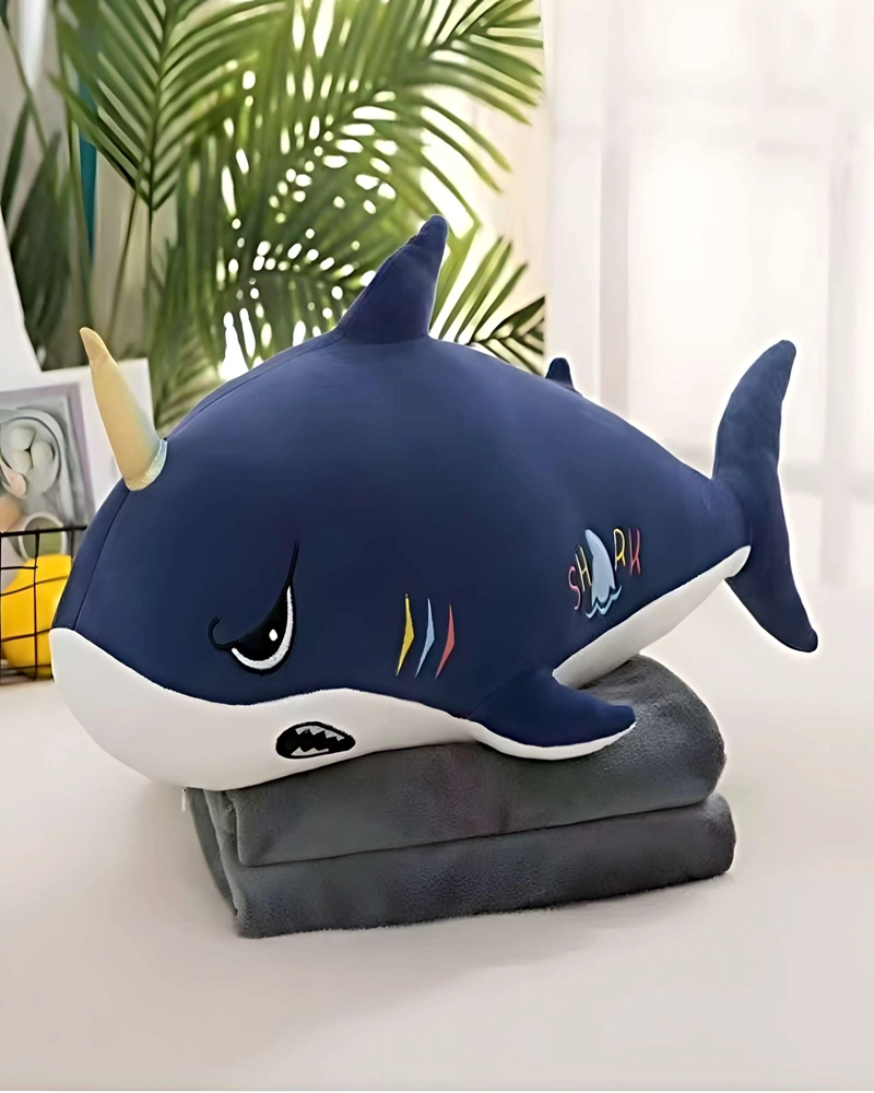 PELUCHE ALMOHADILLA DECORATIVA + MANTA TE RMICA DE 1 PLAZA AZUL MARINO - 4