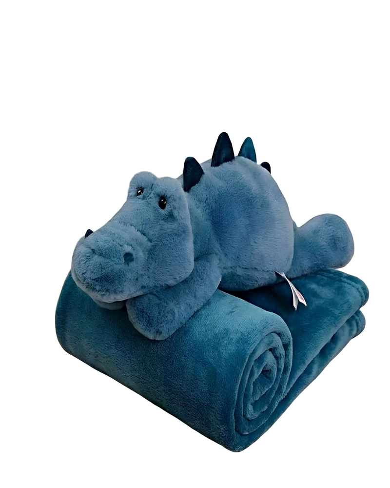 PELUCHE ALMOHADILLA DECORATIVA + MANTA TE RMICA DE 1 PLAZA AZUL PETROLEO - 1