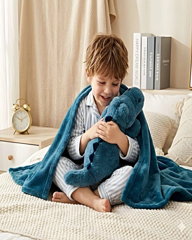 PELUCHE ALMOHADILLA DECORATIVA + MANTA TE RMICA DE 1 PLAZA AZUL PETROLEO - 3