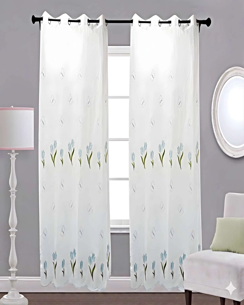 JUEGO DE 2 VISILLOS BORDADOS – ELEGANCIA FLORAL Y CLARIDAD NATURAL PARA EL HOGAR 10 - 3