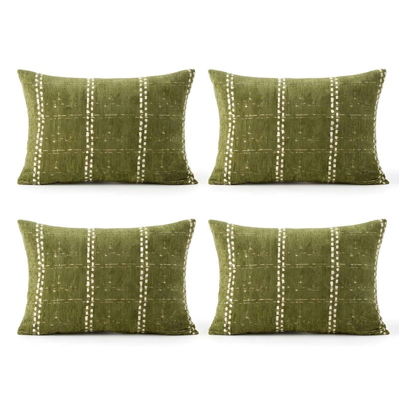 SET DE 4 FUNDAS DE COJIN CHENILLE CUADRILLE COLOR VERDE - 4