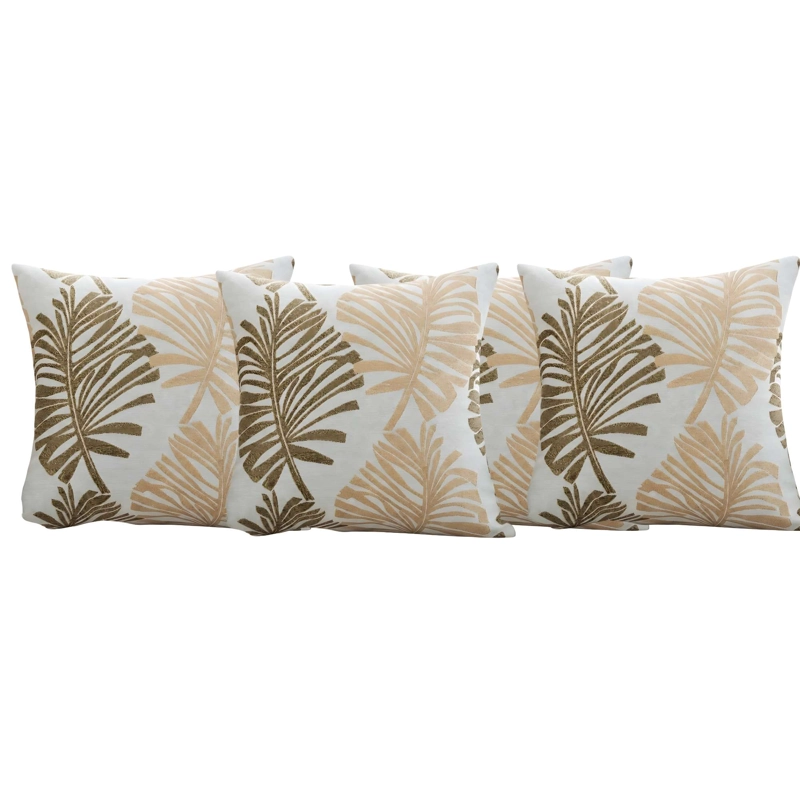 SET DE 4 FUNDAS DE COJIN CON DISEÑO DE HOJAS COLOR BEIGE - 4