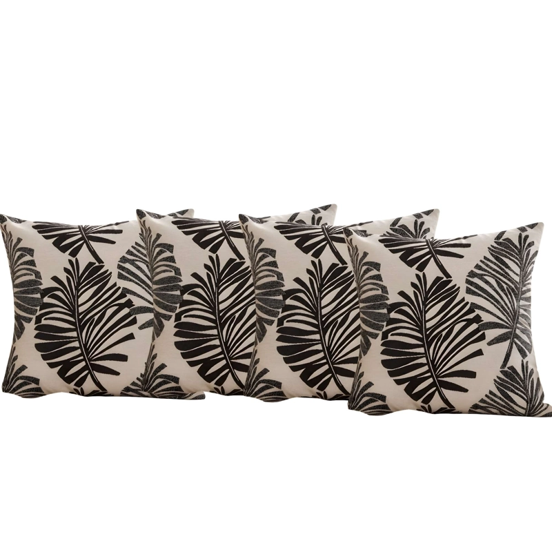 SET DE 4 FUNDAS DE COJIN CON DISEÑO DE HOJAS COLOR NEGRO - 4