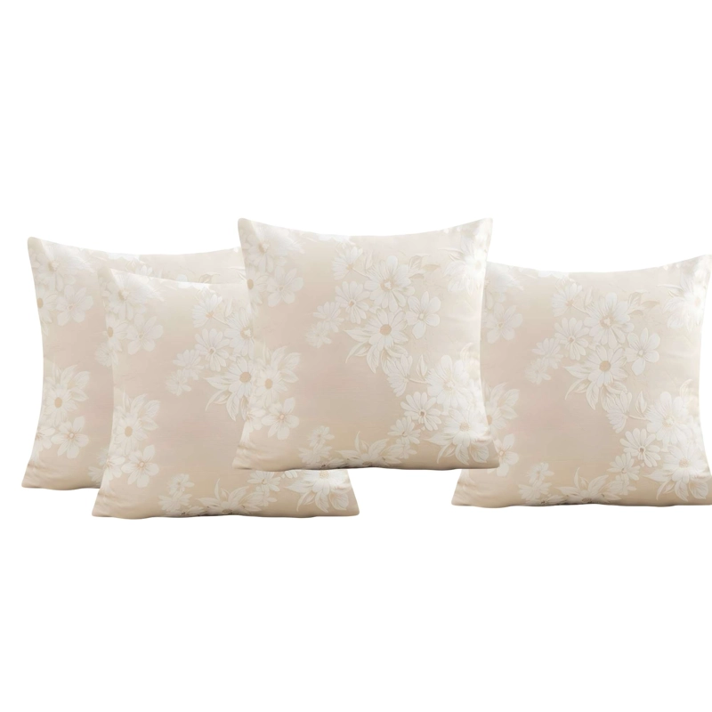 SET DE 4 FUNDAS DE COJIN CON DISEÑO DE FLORES COLOR BEIGE - 4