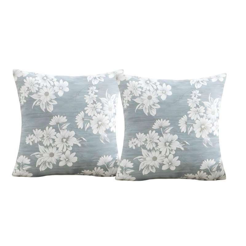 SET DE 2 FUNDAS DE COJIN CON DISEÑO DE FLORES COLOR AZUL - 4