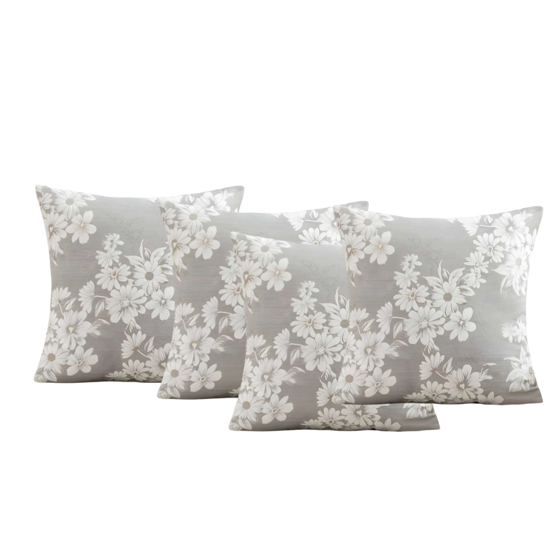 SET DE 4 FUNDAS DE COJIN CON DISEÑO DE FLORES COLOR GRIS - 4