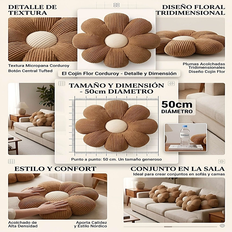 PACK DE 4 COJINES EN FORMA DE FLOR CAFE - 3