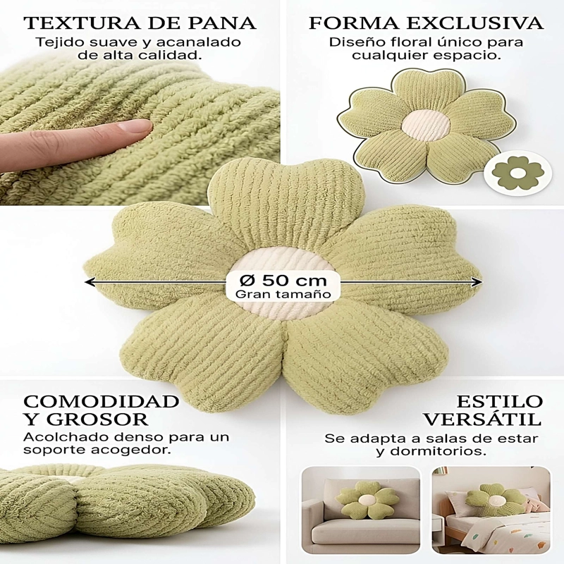 PACK DE 4 COJINES EN FORMA DE FLOR VERDE - 3